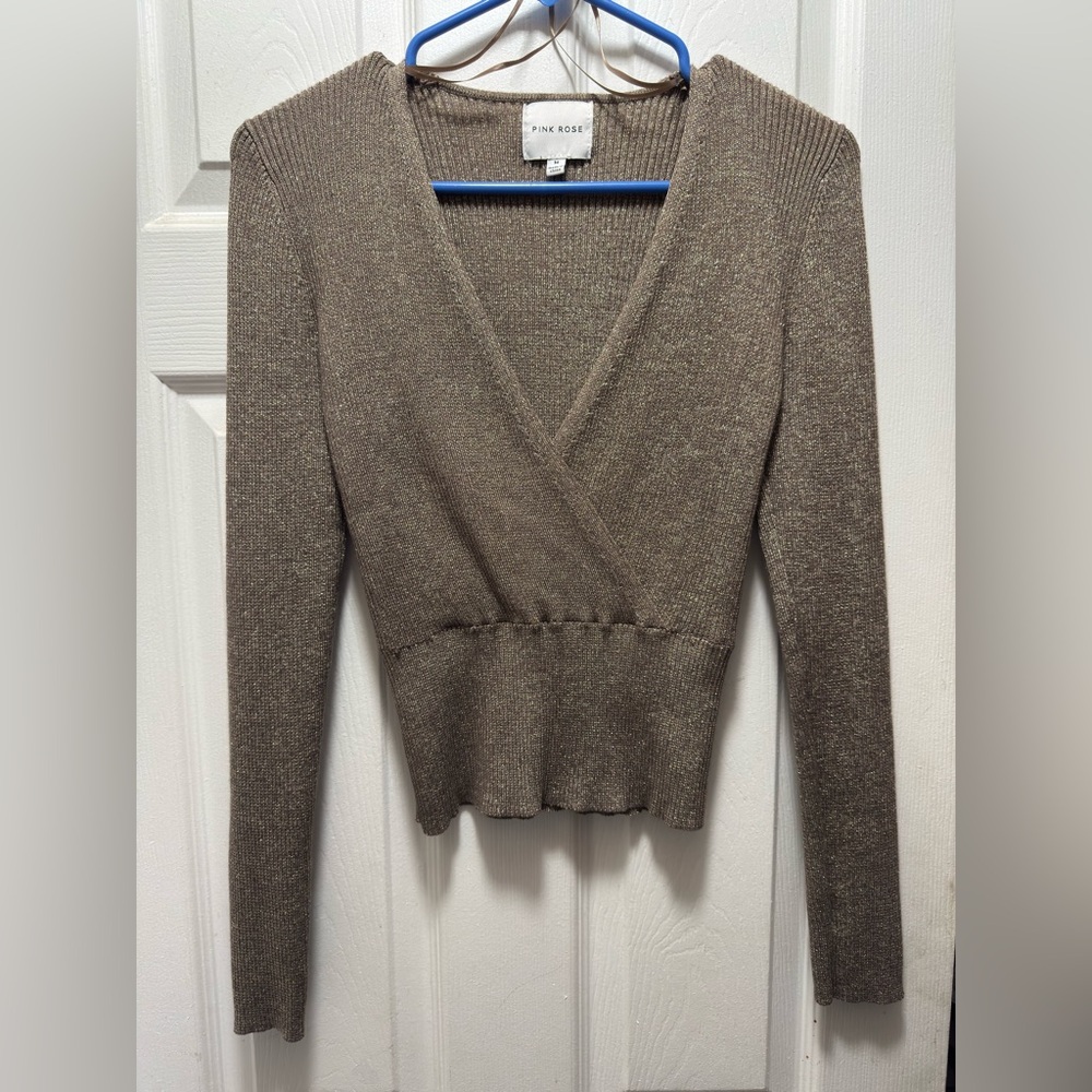 Pink Rose Taupe V-Neck Sweater